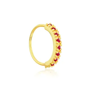 Piercing de argola ouro 18k pedras vermelhas
