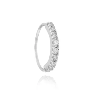 Piercing de orelha ouro branco 18k argola pedras