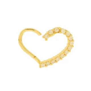 Piercing de ouro 18k cartilagem coração liso e pedras