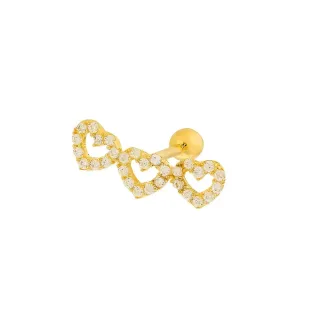 Piercing de ouro 18k cartilagem corações com pedras 