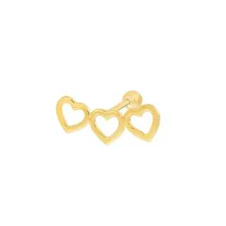 Piercing de ouro 18k cartilagem corações vazados