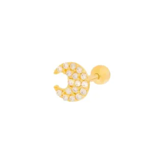 Piercing de ouro 18k cartilagem tragus lua com pedras