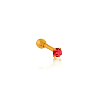Piercing orelha de ouro 18k ponto de luz vermelho