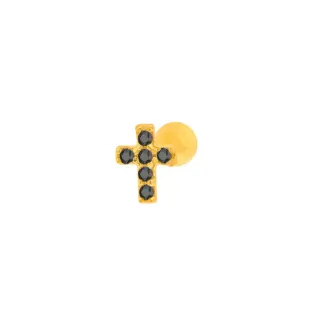 Piercing de ouro 18k cruz preta