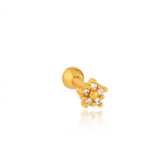 Piercing de ouro 18k reto flor 5 pedras tragus cartilagem