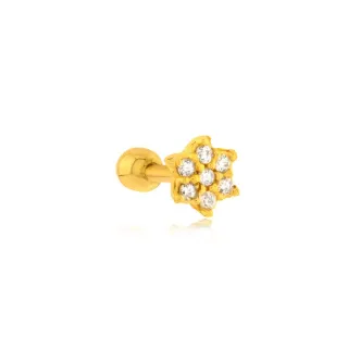 Piercing de ouro 18k reto flor pedras tragus cartilagem