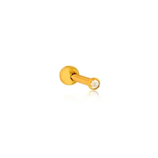Piercing de ouro 18k reto ponto de luz mini pedra zircônia