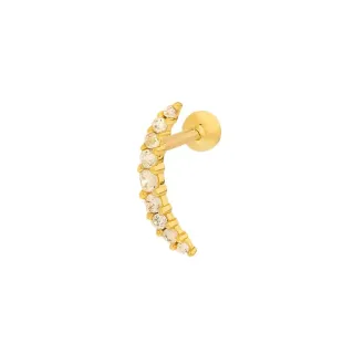Piercing de ouro 18k tragus lua com pedras