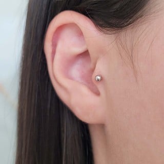 Piercing de ouro branco bolinha helix tragus 18k