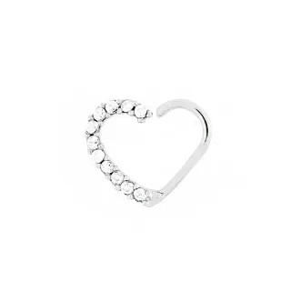 Piercing de ouro branco 18k orelha coração pedra
