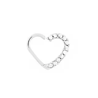 Piercing de ouro branco orelha coração cravejado