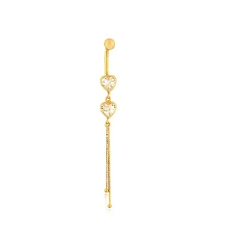 Piercing de umbigo de ouro 18k 2 corações
