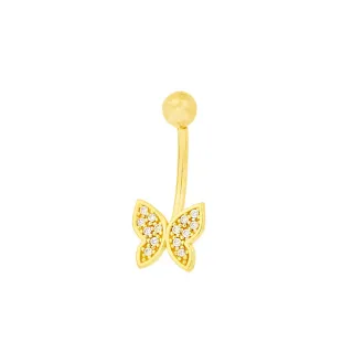 Piercing de umbigo de ouro 18k borboleta com pedras