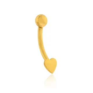 Piercing de umbigo de ouro 18k coração chapa