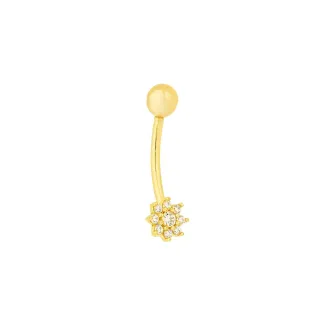 Piercing de umbigo de ouro 18k ponto de luz cravejado