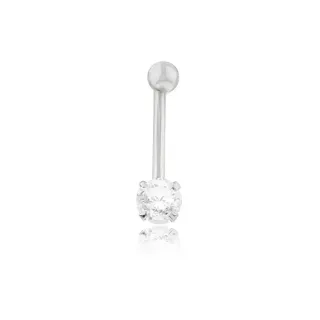 Piercing de umbigo ouro branco 18k ponto de luz