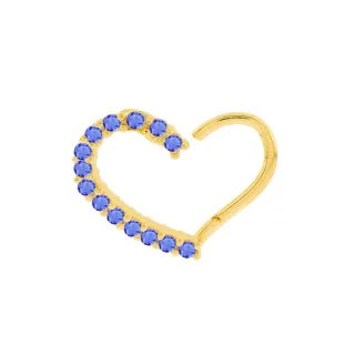 Piercing helix ou daith ouro 18k coração azul direito 