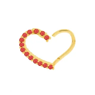 Piercing helix ou daith ouro 18k coração vermelho direito 