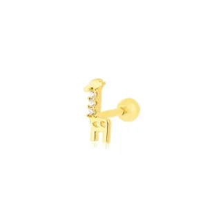 Piercing tragus de ouro 18k girafa cravejada esquerda