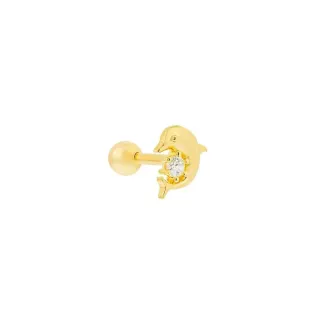 Piercing tragus orelha ouro 18k golfinho esquerda