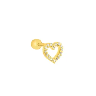 Piercing tragus ou helix ouro 18k coração cravejado