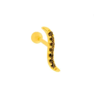 Piercing tragus ou helix ouro 18k onda pedra preta