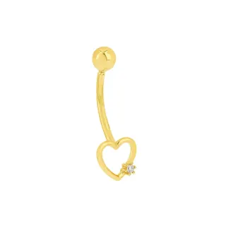 Piercing umbigo ouro 18k coração com ponto de luz