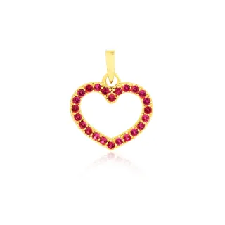 Pingente de ouro 18k coração cravejado vermelho Ella