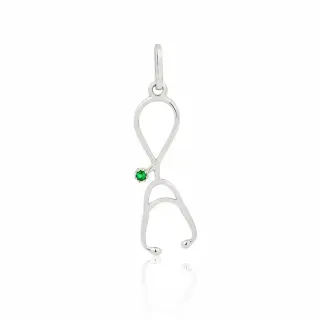 Pingente medicina de ouro branco 18k estetoscópio 