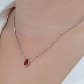 Pingente de ouro branco gota vermelha