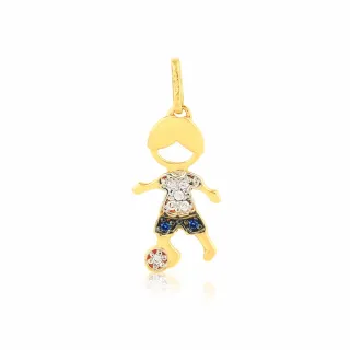 Pingente menino de ouro 18k short azul e bola