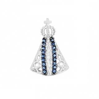 Pingente Nossa Senhora ouro branco 18k renda portuguesa