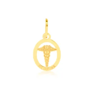 Pingente medicina de ouro 18k oval pequeno