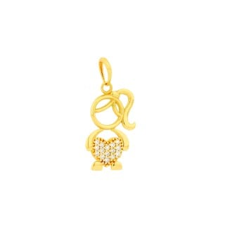 Pingente menina filha ouro 18k coração cravejado G