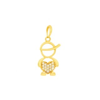 Pingente menino filho ouro 18k coração cravejado G