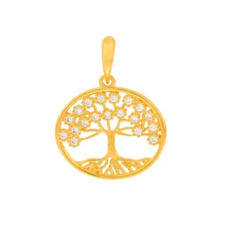 Pingente árvore da vida de ouro 18k pedras brancas