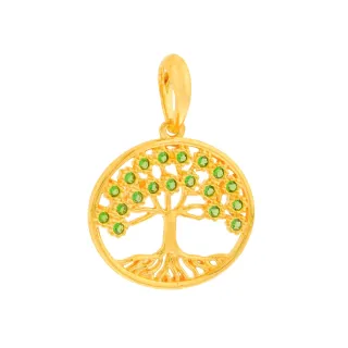 Pingente árvore da vida de ouro 18k pedras verdes