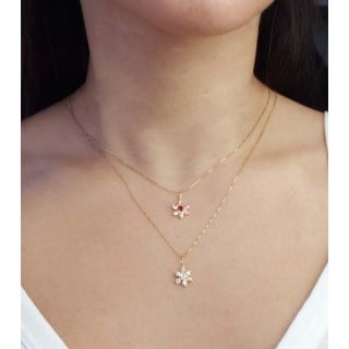 Pingente de ouro 18k flor com pedras zircônia