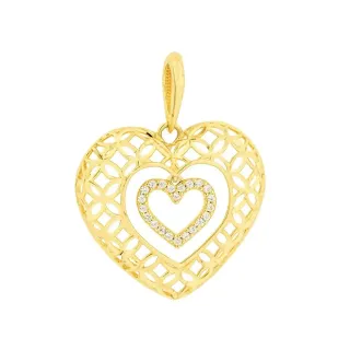 Pingente coração de ouro 18k grande rendado 