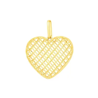 Pingente coração de ouro 18k rendado cheio G