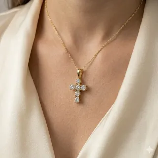 Pingente Moissanite de ouro 18k Cruz 