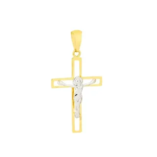 Pingente cruz de ouro 18k amarelo e branco