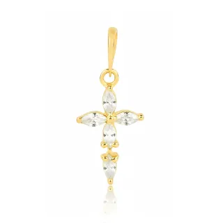 Pingente cruz de ouro 18k cravejas navetes