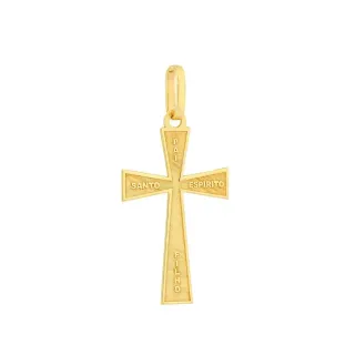 Pingente cruz de ouro 18k Pai, Filho, Espírito Santo