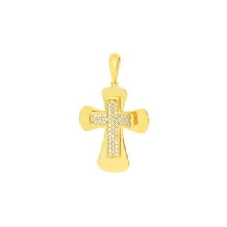Pingente cruz de ouro 18k placa cravejada