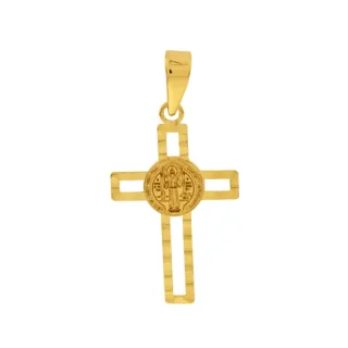 Pingente cruz de ouro 18k São Bento