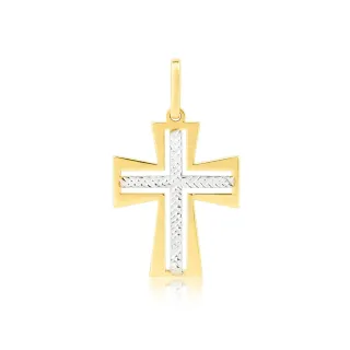 Pingente cruz de ouro 18l laminada com ouro branco