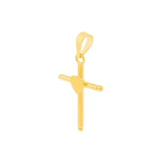 Pingente de cruz com coração ouro 18k