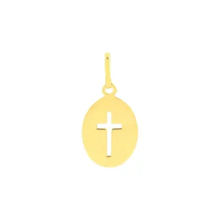 Pingente de cruz ouro 18k medalha oval pequena