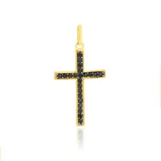 Pingente de cruz ouro 18k pedras e ródio negro